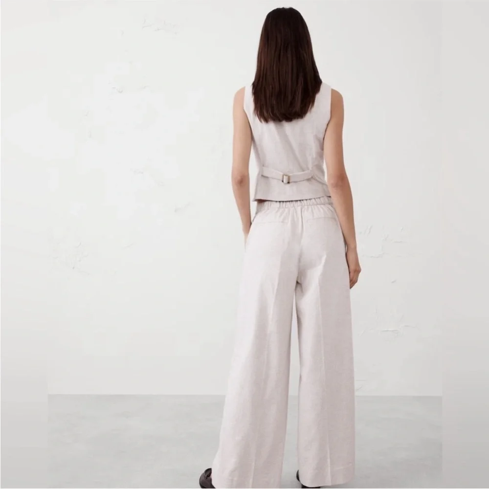 NWT! Banana Republic White Hayden Wide Leg Linen Blend Pull On Pant 🪨